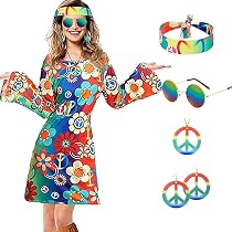 Costume hippie des années 60 et 70 pour femme - Avec poncho à fleurs - Bandeau à fleurs - Accessoire de carnaval - Mode amusante - Tenue disco - Taille unique - Accessoire de tenue pour adulte (C Costume hippie des années 60 et 70 pour femme - Avec poncho à fleurs - Bandeau à fleurs - Accessoire de carnaval - Mode amusante - Tenue disco - Taille unique - Accessoire de tenue pour adulte (C