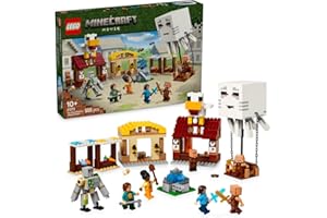 LEGO Minecraft Atak balonowego Ghasta na wioskę, prezent dla 10-latka, chłopca i dziewczynki, na mikołajki, zabawka interaktywna dla dzieci z figurkami golema i kurczaka, dom z gry do zbudowania 21273
