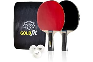 GOLDMAN SERVICE Set de 2 Raquettes de ping-Pong Professionnelles pour débutants et Pros, avec 2 Raquettes + 3 balles pour l’extérieur, idéales pour Loisirs, entraînements et compétitions, avec Une Housse