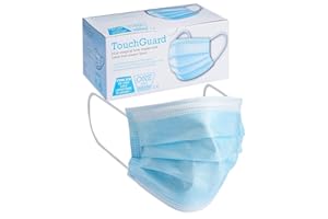 Touchguard Jednorazowe maski na twarz, 3 warstwy, typ IIR, oddychające, ochrona przed kurzem, z opaskami na uszy i pałąkiem na nos