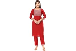 VI VIHAAN IMPEX VIHAAN IMPEX Kurta indien rouge brodé Kurti avec pantalon robe de fête pour femme