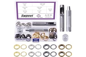 Swpeet Lot de 83 œillets en métal de 14 mm d'épaisseur - 4 couleurs - Œillets en métal avec rondelles et 3 outils de réglage pour réparation de toile, cuir