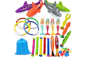 Hutato Swimming Diving Pool Toys for Kids -35 PCS Fun Swim Games Sinking Set, Underwater Dive Gifts with Storage Bag Diving Mermaids Torpedo Gems Shark Rings Sea Animals for Boys Girls Adults