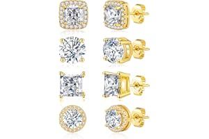 Geveay Mens Silver Earrings Hypoallergenic Sterling Silver Stud Earrings For Men Brilliant Round Cut Diamond Cubic Zirconia Silver Stud Earrings Gifts For Men Women