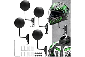 Torolle 4 Pack Motorcycle Helmet Holder Wall Mount, 180° Rotation Helmet Rack Hanger Lightweight Aluminium Alloy with Hooks for Racing Coat Suit, Bike Rugby Baseball Helmet