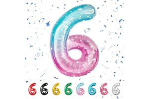 PARTYHAUSY Number 6 Balloons 6,Rainbow 6 Balloon 40 Inch Giant Helium Foil Number Balloons for Boys Girls Party Decor Birthday Anniversary Graduation Party Decorations Supplies