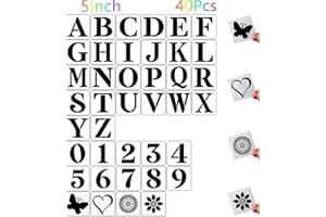 HFHUNGKEONG 5 Inch Letter Stencils and Numbers,40 Pcs Reusable Plastic Large Alphabet Art Craft Stencils for Painting on Wood, Wall, Fabric, Rock, Chalkboard,Signs, DIY Art Projects