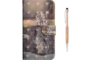 Grandoin Huawei P30 Lite Hülle, Premium PU Leder Magnet Flip Hülle 3D Farbmuster Buch Style Wallet Case Tasche für Huawei P30 Lite (Katze und Tiger)
