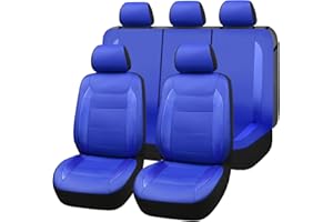 Flying Banner Universal Leather Car Seat Covers Full Set Airbag Compatible Seat Protector (All Blue)