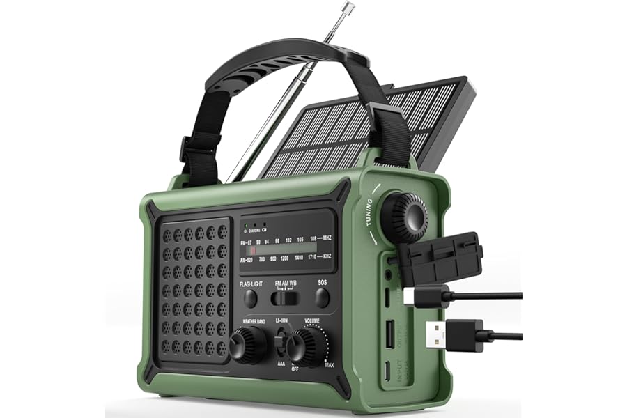 ROCAM Wind-Up Radio with Solar & Hand Crank Power – 8500mm² Solar Panel, 12000mAh Rechargeable Battery, FM/AM Radio with 120dB SOS Alarm Perfect for Emergencies & Outdoor Survival