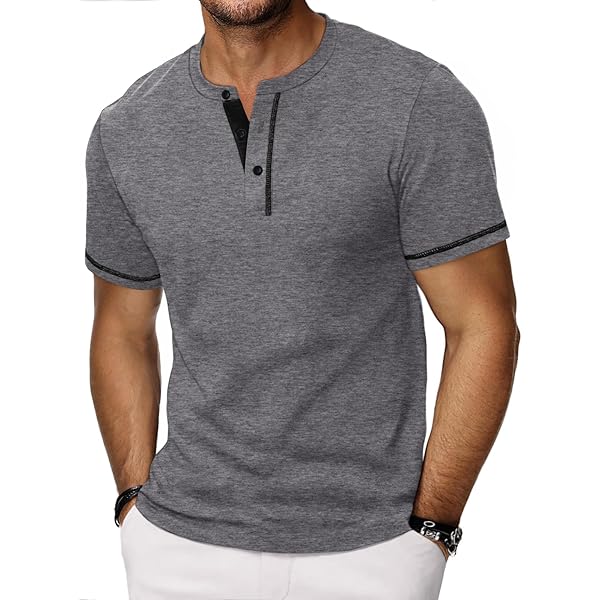 COOFANDY Herren Henley T-Shirt - Kurzarm Mit Knopfleiste