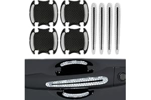 PLIMBIN 8 Pcs Car Door Handle Protector Stickers, 3D Carbon Fiber Auto Door Handle Scratch Protection Cover Guard Film, Universal Car Door Cup Handle Safety Reflective Strips for Most Car Handles (White)