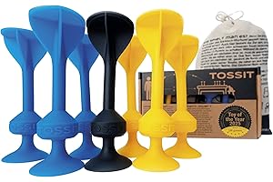‎TOSSIT TOSSIT Spiel Saugnapf Darts, Indoor Outdoor Drinnen Draußen, Boccia, Petanque, Wurfspiel, Nachhaltig langlebig Silikon, Boden oder Wand, Starter Pack, Blau Gelb