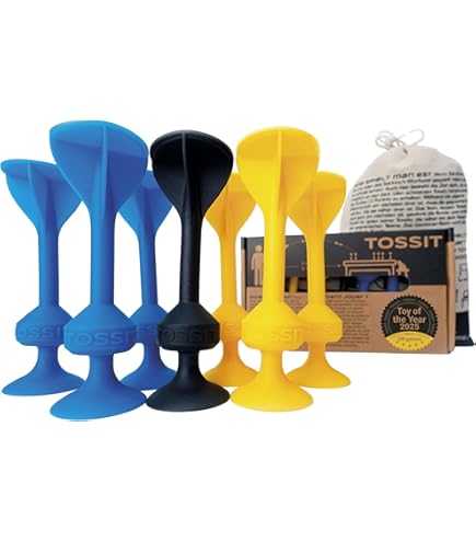 TOSSIT Werpspel Met Zuignap, Leuk Spel Voor Binnen En Buiten, Hecht Op Muur, Vloer En Ramen, Alternatief Voor Darts, Petanque En Bocce, Duurzaam Siliconen, Family Pack, Roze Blauw Paars Geel