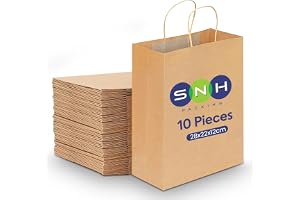 SNH Packing 10-Pieces 28x22x12 cm Kraft Paper Brown Party Bag with Twisted Handle Paper Gift Bags Party Bags Hen Bride Birthday Gift Wedding Celebrations For Favour