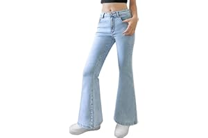 Happy Cherry Kids Girls Flared Jeans Bell Bottom Denim Pants Teens Skinny Stretch Trousers with Pocket 7-14 Years