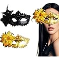 Plexaris 2pcs Masquerade Mask for Women and Men, Party Fashion Golden Black Eye Mask, Halloween Costume for Ladies, Cosplay Birthday