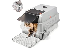 Bartuke Très Grand bac à litière pour Chats en Acier Inoxydable avec Couvercle, 71 x 51 x 43 CM XXXL bac à litière fermé en métal avec Pelle et pédale, contrôle des odeurs, Nettoyage Facile