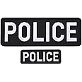 sourcing map Police Patch with Hook and Loop Police Embroidered Patches Durable Fabric Police Patch for Police Vest Jacket Clothes Backpacks Hats White(1Pcs Small and 1Pcs Large)