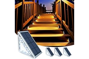 TOTHDATE Set of 4 Solar Stair Lighting Outdoor Warm White Light, Solar Step Lights Path Lights IP67 Waterproof for Floor Porch Decor Yard Path Garden Walkways
