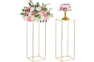 Nuptio 2 Piezas Jarrones Oro para Mesas Centro Boda, Soporte Flores Columna Jarrón Piso Flores Metal, Florero Geométrico 80cm Alto, Estante Exhibición Flores Rectangular para Boda Fiesta Casa