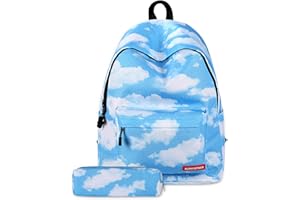 FANDARE Sac À Dos Galaxy Scolaires Cartables Adolescent Pour l'école Loisir Garçons Filles Pour Voyage Femmes Multicolore Daypack avec Trousse Enfant Imperméable Polyester Nuages L