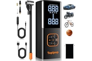 ‎KOTOPA Elektrische Luftpumpe, 150 PSI Luft Kompressor, 12V Anschluss & Kabellose Wiederaufladbare Luftpumpe für Auto/Fahrrad(Schwarz)