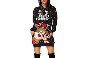 Alueeu Vestido Mujer Navidad Otoño Invierno Sexy Suéter Elegante Manga Larga de Cuello Redondo Navideño Sudadera con Capucha Hoodie Pullover Casual Jerseys Abrigo Deportiva Falda Largo