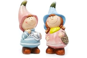 HEITMANN DECO - Keramik Blumenkinder 2er-Set - Gartenzwerg Deko-Set für Frühling, Ostern und Sommer - Figuren für Deko