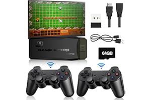 WARMFUNN Console retrò per videogiochi Plug and Play Game Stick TV console di gioco con 2 controller di gioco senza fili, 15000+ giochi, 12 emulatori, tasti personalizzabili, uscita HDMI 4K, 4 giocatori
