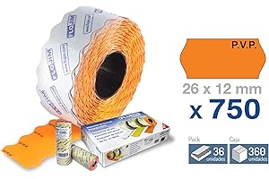 FLOJIM 6 Rollos de 750 Etiquetas Marcaje PVP Naranja 26 x 12 mm