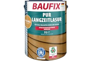 BAUFIX Lasure PU Longue durée chêne clair, satinée mate, 5 litres, Lasure pour bois, Pour intérieur et extérieur, particulièrement robuste, pour toutes les essences de bois, résistante aux intempéries