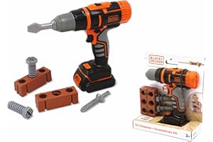 Smoby - Black+Decker - Perceuse Visseuse Mécanique - Jouet Bricolage Enfant - 2 Embouts + 4 Accessoires - A Partir de 3 Ans