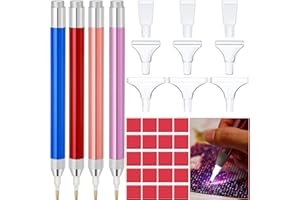 MAITYS 4 Pezzi LED Penna di Perforazione Pittura di Diamante 5D Penna di Pittura di Diamanti Luminosi Accessori con 20 Argille Colla di Pittura, 9 Testine di Penna (Rosa, Oro, Blu, Rosso)