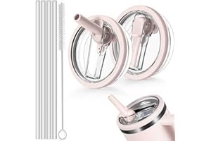 Sunshine smile 2 Stück Stanley cup Deckel 40oz,Auslaufsicherer Ersatzdeckel für Stanley Cup mit 4 Trinkhalmen and 1 Strohhalm Bürste,Ersatzdeckel für Stanley Cup Zubeahör,Tasch 40oz Becher