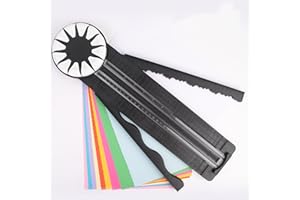 Hmfmdy Papierschneider, 12-in-1 Schneidemaschine Papier, Präzisions-Papierkantenschneider mit Messungen, Scheibe, gerade, gewellte Linie, vielseitiger Papierschneider für Fotos, Etikett - Schwarz