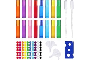 CZAYEFNH Roll on Flasche Leer 10ml,16 Stück Roll on Glasflaschen,Bunt Roll on Flasche Leer mit -roller Ball Kleine Glasroller für ätherische Öle, Parfüms, Aromatherap Gemische, Massage