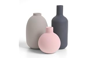 Winter Shore Jarron Ceramica para Decoración del Hogar [Pack de 3] - Deco Neutra para Mesa, Cocina, Chimenea - Jarrones Decorativos, Minimalistas, Modernos, Mate Rectos, Ovalados y en Forma de Bola