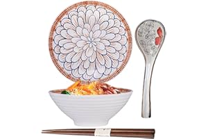 ZPPLD Zestaw Misek Ramen,Porcelanowa Miska Japońska,Miska Do Ramenu,Ceramiczna Miska Do Ramenu, JapońSka Miska Do Ramenu Z łYżKą I PałEczkami (B)