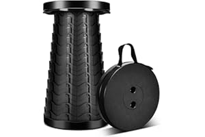 UNIKS Sgabello Portatile Telescopico, Leggero ma più robusto con capacità di carico 180 kg, Sgabello Pieghevole Retrattile per Campeggio Pesca Escursionismo BBQ.(Nero)