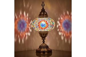 DEMMEX Batteridriven lampa med inbyggd LED-lampa, turkisk marockansk mosaik bord skrivbord sängbord nattlampa lampskärm, inge