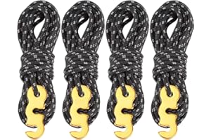 MISSFOX 4 Pièces Corde de Tente Réfléchissante, 13 Pieds/4 Mètres Corde en Nylon avec Tendeur en Aluminium, Diamètre 3 mm Cordes pour Tente Camping Randonnée Auvent Bâche, Noir