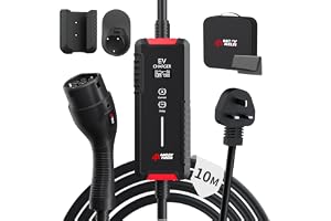 MCEVKELN Portable EV Charger Type 2 to UK 3 Pin Plug 10M– 3kW 13A Adjustable, IP65, 1-Phase Mode 3 for Electric Vehicles & PHEVs, for Model 3/Y/S/ID.5/Zoe/e-208/Ioniq 5/Leaf 2025, Black, not for GB/T