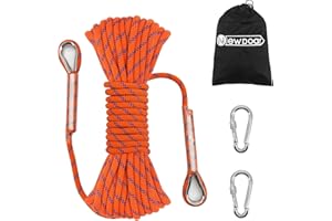NewDoar 14KN Corde d'escalade Statique 8mm Cordon Accessoire pour Équipement 10m,20m,30m,50m Corde d'évacuation avec 2 Mousquetons pour d'escalade sur Glace Corde de Sauvetage Incendie-Orange/10 m