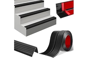 LEFUNOM Stair Anti Slip Nosing Vinyl Self-Adhesive Stair Treads Edge Trim 1 Meter Flexible Rubber Step Protector for Indoor & Outdoor Step Edge Trim (50×25mm, Black)