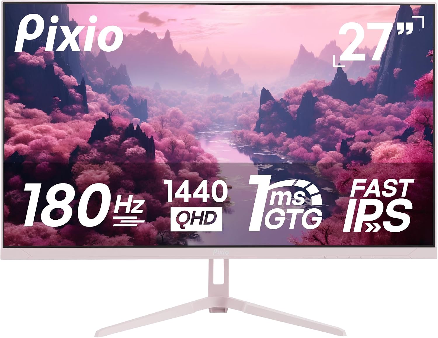 Pixio PX278 Wave Pink 27 inch 180Hz Refresh Rate Quad HD 1440p Resolution AMD FreeSync Fast IPS Panel 1ms GTG Response Time Built-in Speakers Gaming Monitor