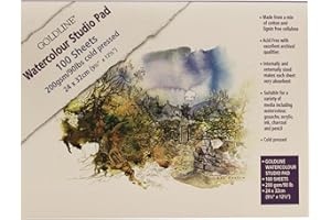 Clairefontaine - Ref 421/1021Z - Goldline Watercolour Studio Glued Pad (Pack of 100 Sheets) - 24 x 32cm in Size, 200gsm mix of cotton and cellulose, High Absorbency