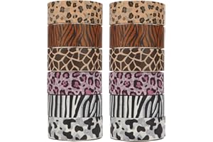 LGEGE Juego de 12 rollos de washi Tape cintas de rayas de animales, 15 mm de ancho, bonito patrón de rayas de jirafa de leopardo de vaca, diario bala, envoltura de regalos, manualidades (5 m)