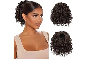 RUWISS Extensiones Coleta Postiza Pelo Rizada corto de Cola de Caballo Negra Extensión de Pelo con Clip Sintético Drawstring Ponytail Extension(4#)