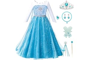 Kitimi Elsa sukienka księżniczki, sukienka dziewczęca, z koroną, naszyjniki z różdżką, królowa lodu, Elsa, kostium dziewczynki, sukienka wieczorowa, długa Elsa, kostium księżniczki, na Boże